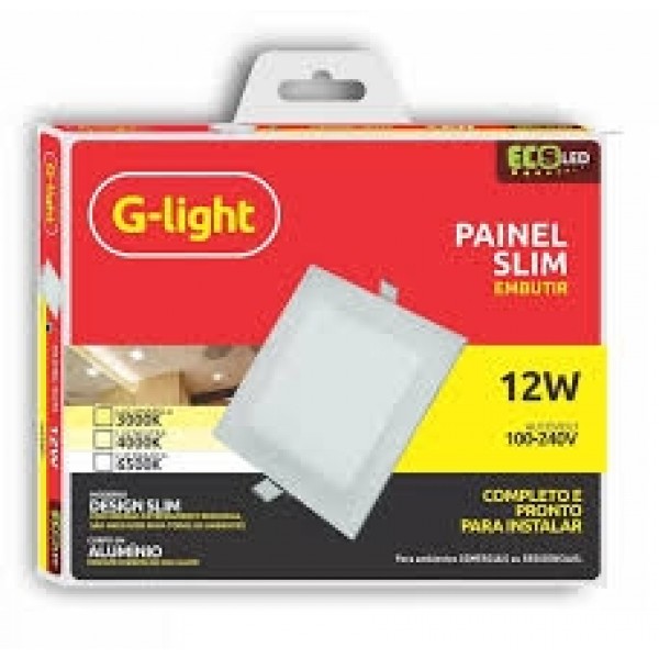GLIGHT PAINEL SLIM LED QUAD. EMBUTIR 12W 6500K
